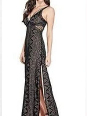 Guess Black Lace Maxi Dress with V-Neckline XS